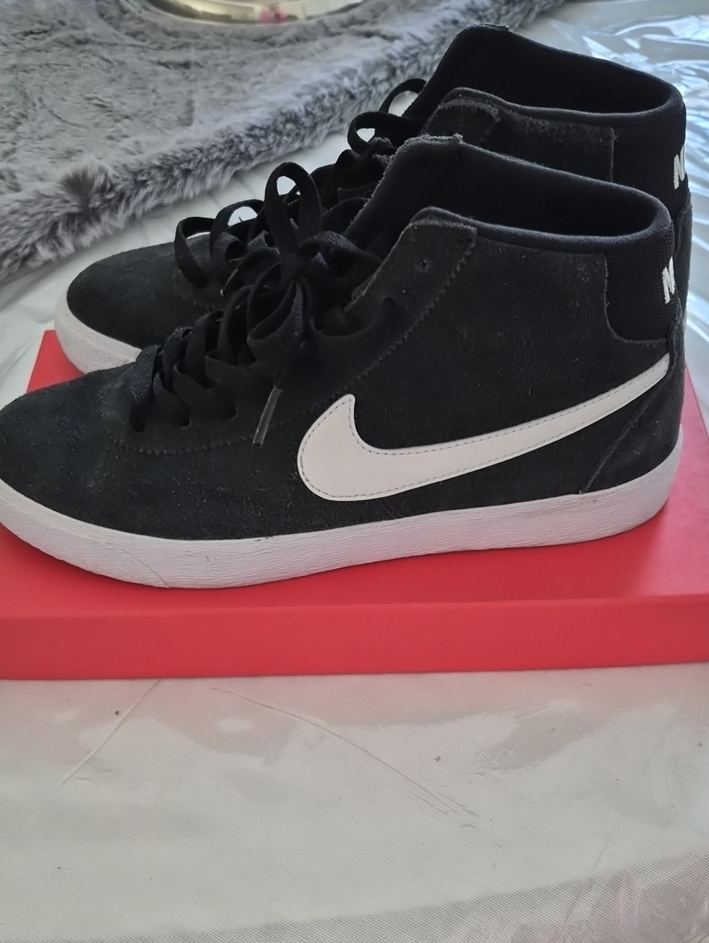 Nike Black Suede High-Top Sneakers with White Swoosh